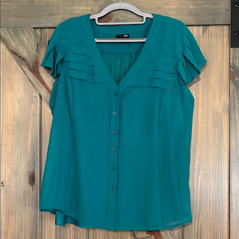 Teal Women’s Flutter Sleeve Blouse with Pleated Design